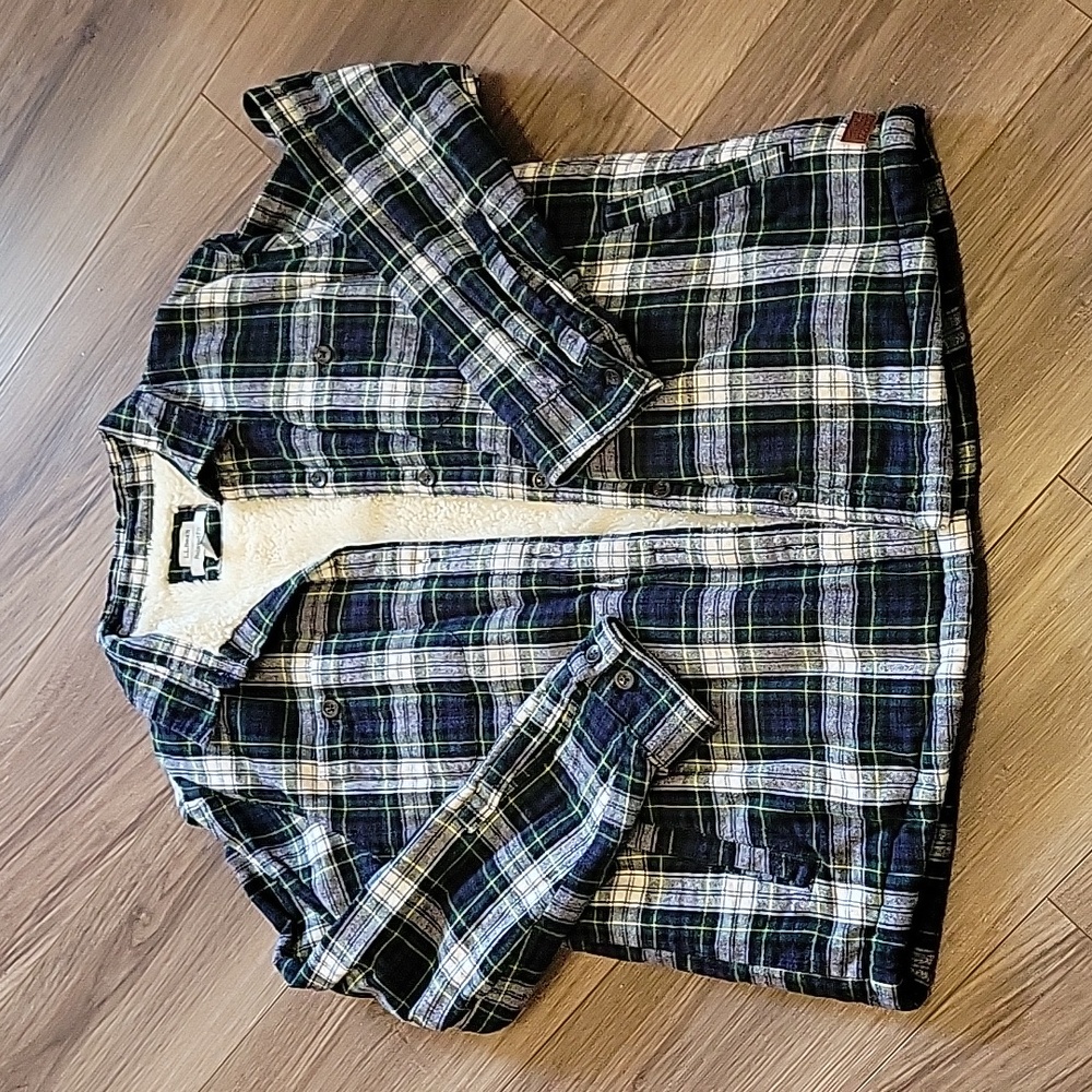 L.L. Bean Plaid Sherpa Lined Jacket - Blue and Green